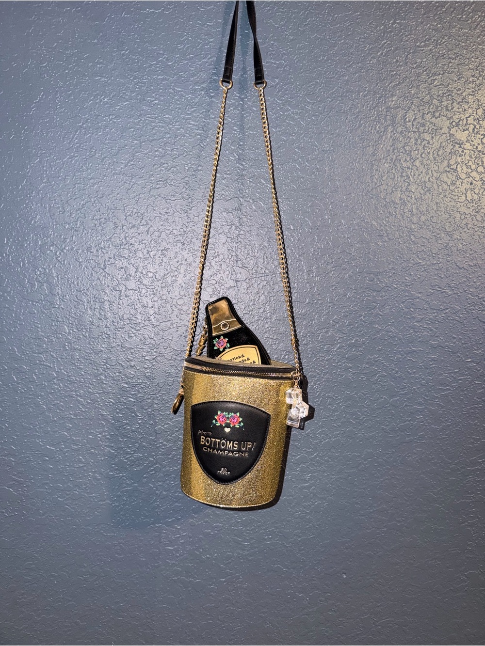 Betsey Johnson Champange Bucket Crossbody with Charm